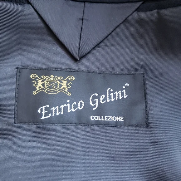 Black 3 button jacket metal buttons Italian cut Wool Enrico Gelini 38R - Picture 4 of 6